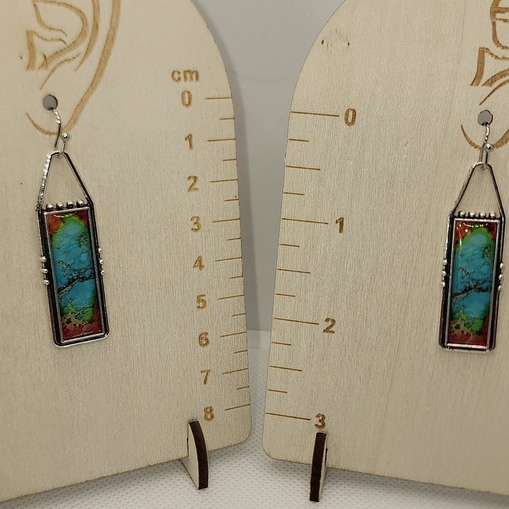 Colorful Rectangular Boho‎ Earrings - Picture 4 of 6